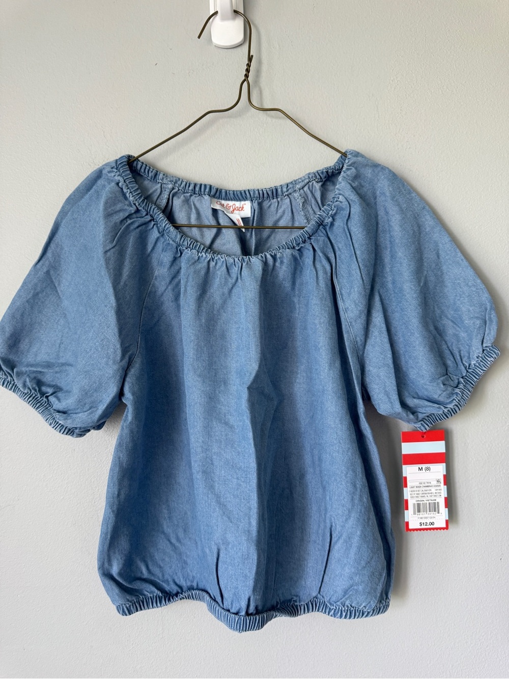 Cat & Jack Light Blue Chambray Puff Sleeve Top